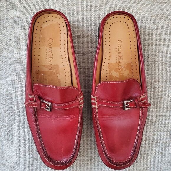 Cole Haan Red Leather Flat Loafer Mules sz 6.5 - Picture 4 of 11